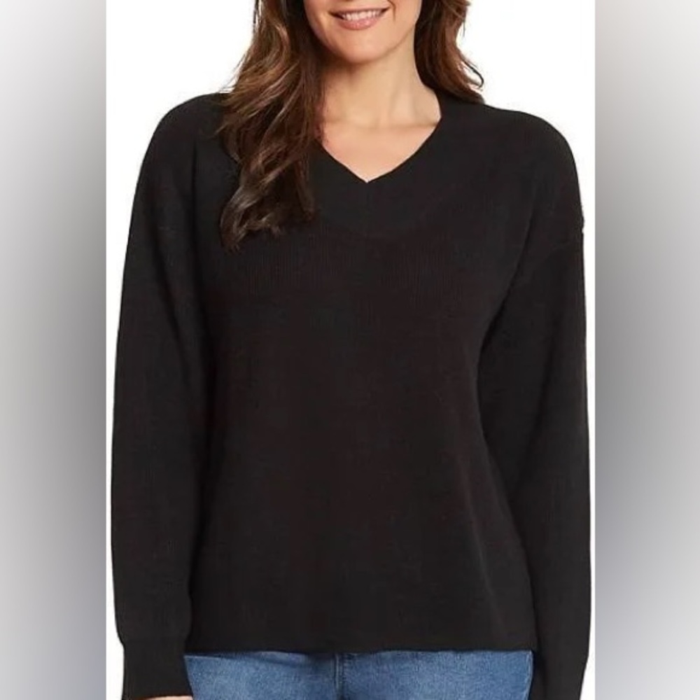 NINE WEST V-NECK SOFT RIBBED SWEATER WOMEN’S XL‎ BLACK V NECK HEAVYWEIGHT COZY